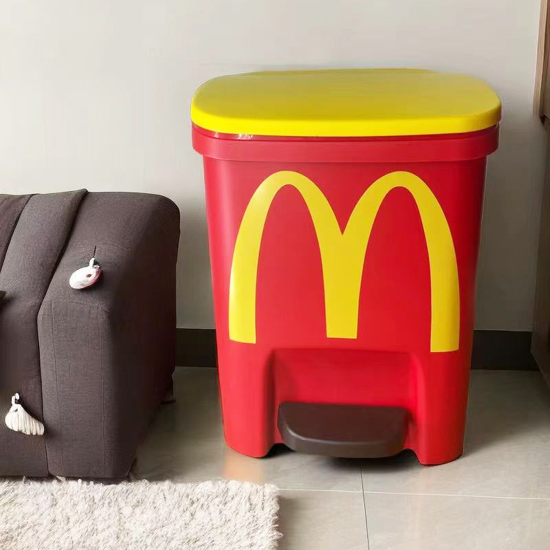 脚踏式卡通网红色个性创意t麦当劳垃圾桶家用卧室可爱带盖子式卫