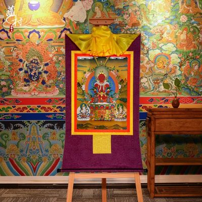 藏村 常寿三尊挂件唐卡 家用用品常寿佛画像西藏镀金画心挂画小号