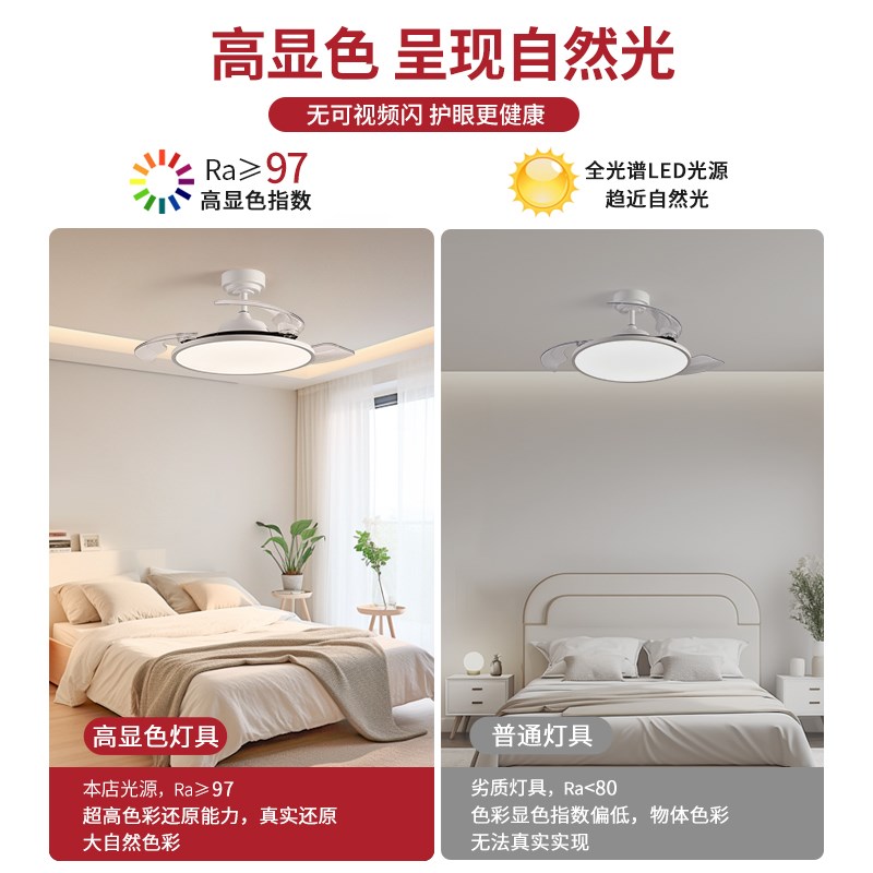 风扇灯全光谱一体隐形节能吸顶灯D客厅餐厅卧室家用简约智能灯具