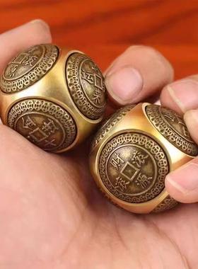 新款圆球形黄铜六面转转解压手把件铜器居家公摆件指尖陀螺减压