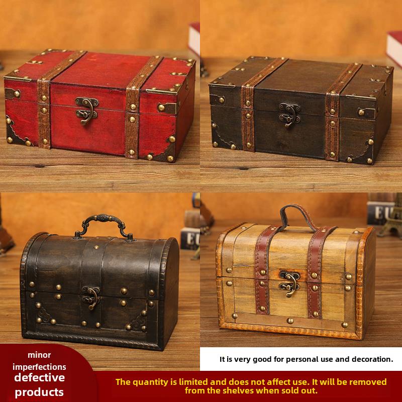 覆古收纳盒桌面组织文件珠宝项炼珠宝收纳小木盒盒盖道具宝盒