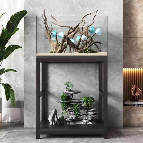 鱼缸架子鱼缸底柜金属底座钢架实木桌子双层钢木承重架小型托架