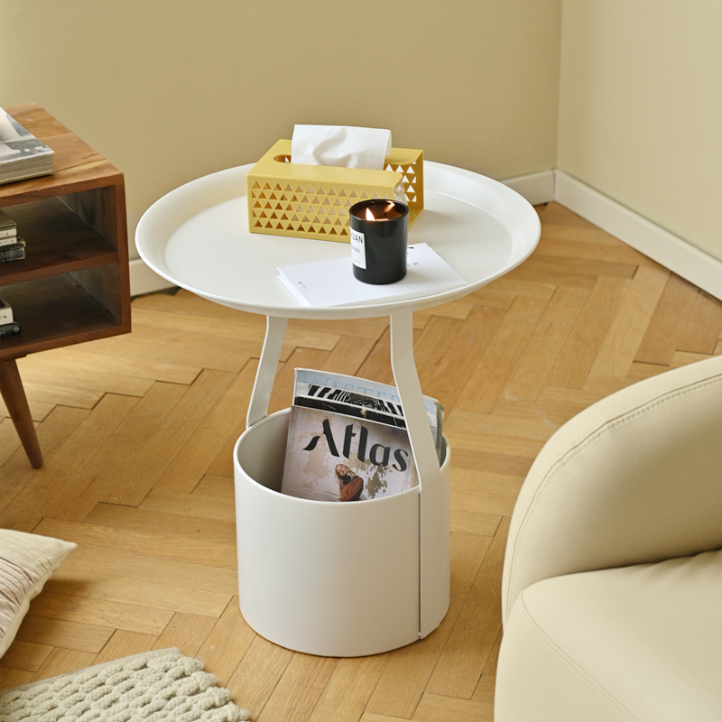 北欧奶油风客厅沙发边几小户型圆形床头柜角O落置物架收纳小茶几