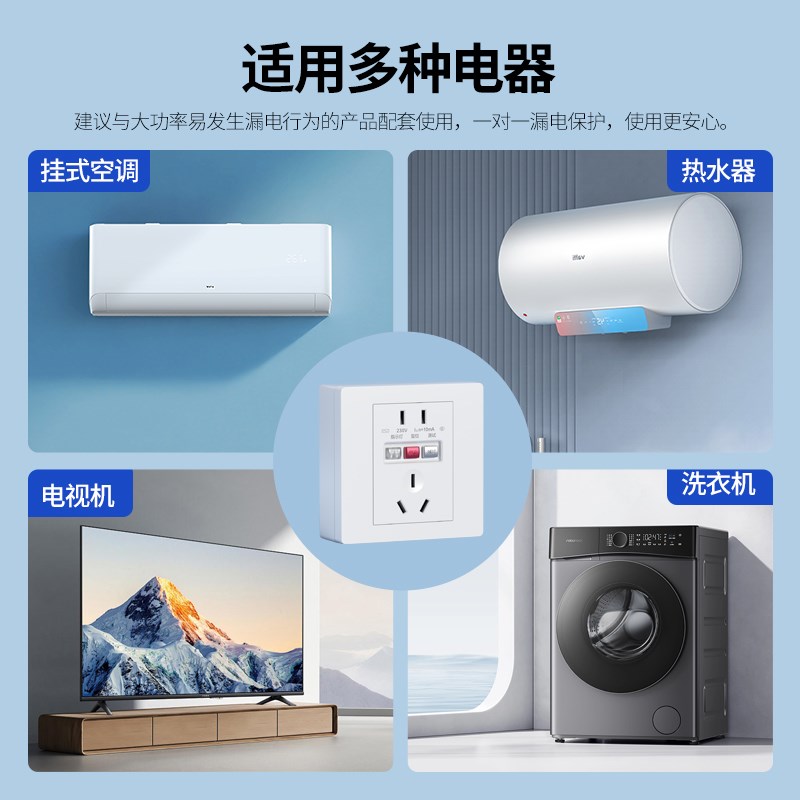 明装86型五孔1k0A漏保插座带漏电保护器家用16安热水器面板