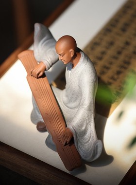 创意紫砂小和尚摆件中式陶瓷禅意人物家居客厅Q玄关桌面装饰工艺