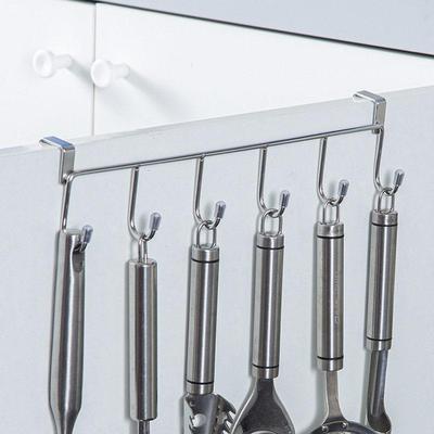 厨房橱柜门后挂钩免打孔不锈钢六挂钩门背式排钩厨具收纳架