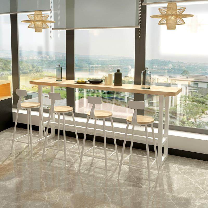 简约风铁艺实木家用吧台桌靠墙长条咖啡厅奶茶店高脚酒吧桌椅组合