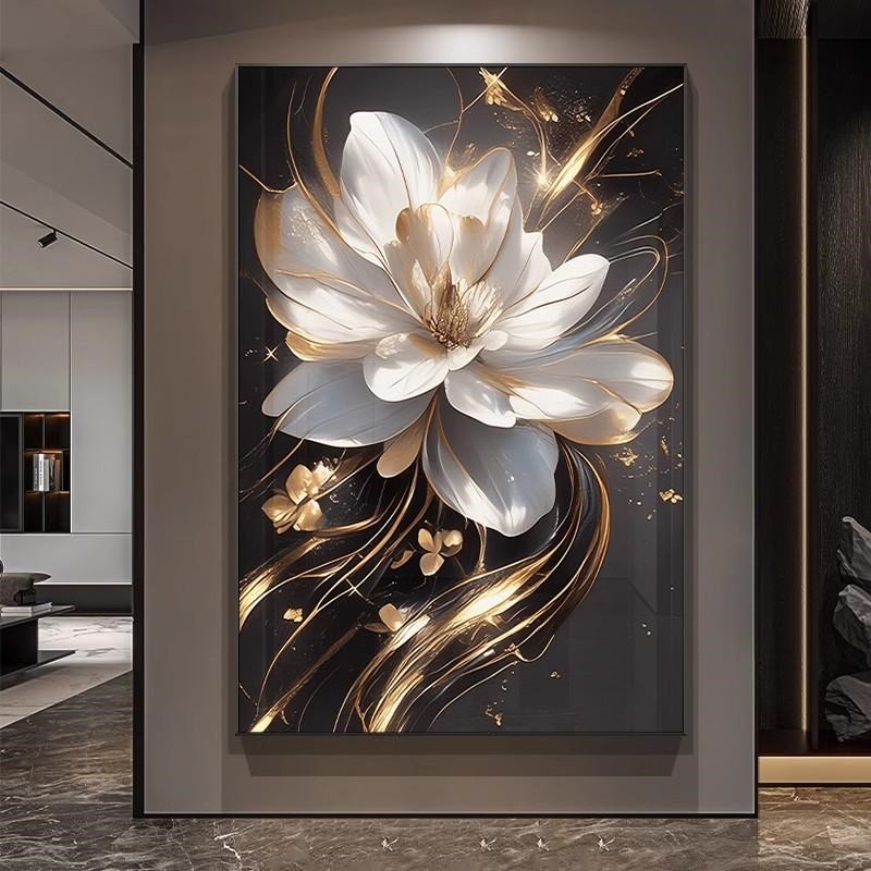 高级浮雕立体感入户门玄关装饰画高端花卉走廊过道挂画客厅落地画图片