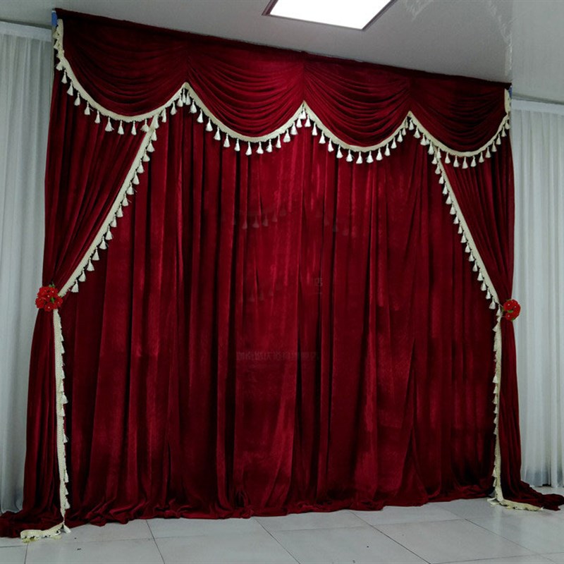 2021新款婚庆高档金丝绒天鹅绒舞台背景纱幔布幔幔头婚礼现场布置
