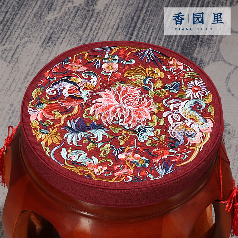 中式圆形坐垫红木鼓凳圆垫实木小圆垫古筝凳琴凳垫藤椅垫防滑定制