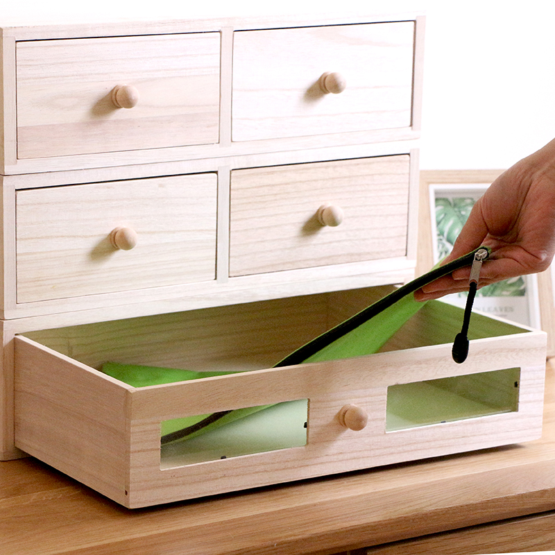 实木带锁桌面办公用品证件文件收纳盒抽屉式电脑增高架储物整理盒