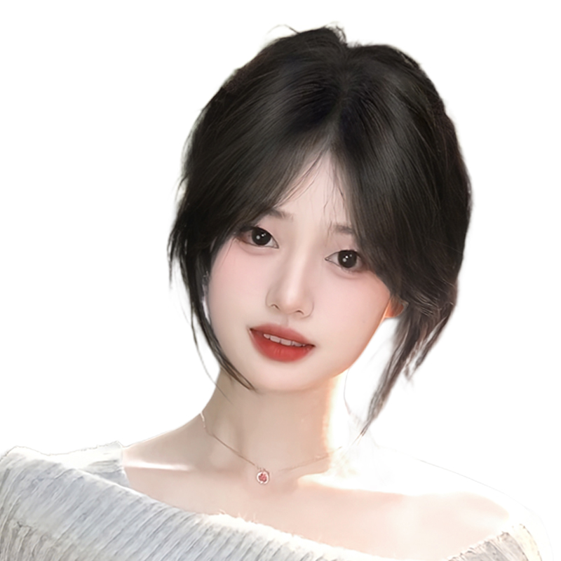 浏海假发女片头顶全真发增发量蓬松高颅顶遮白补发八字浏海假发片