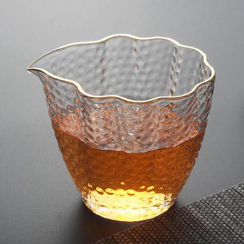 日式公杯茶海耐热玻璃功夫茶具锤纹公道杯描金过滤分茶器杯高硼硅