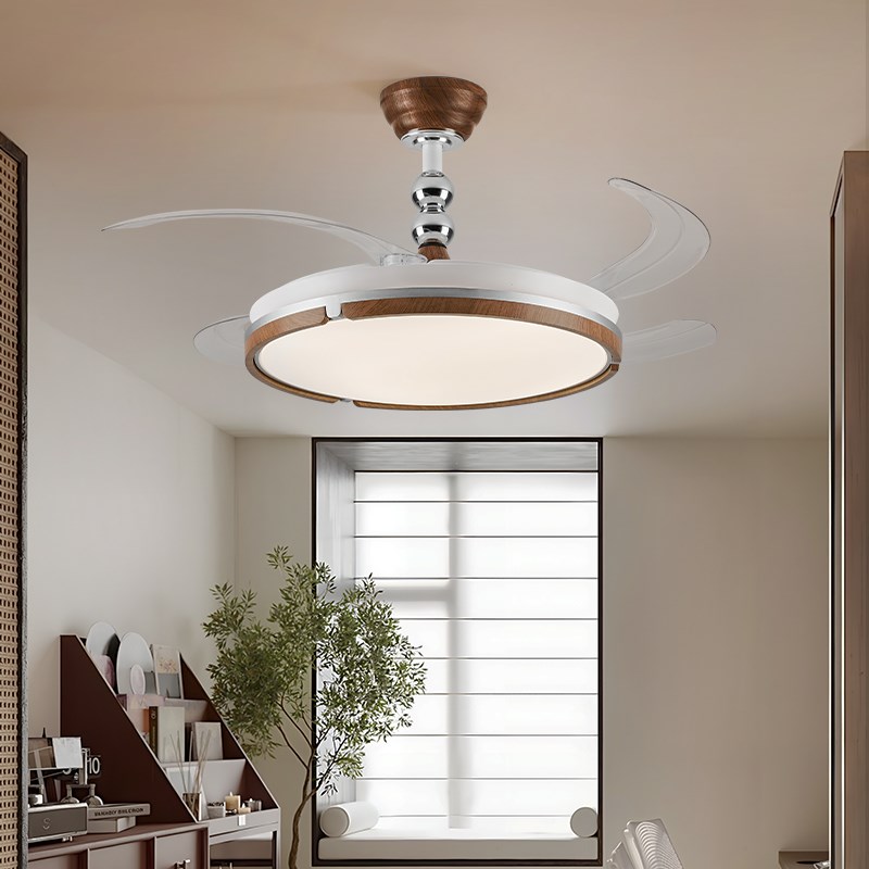新中式隐形带吊扇灯吊扇灯奶油风客厅卧室饭厅电风扇吊灯中山灯具