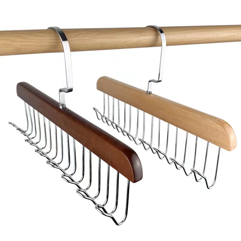 波浪衣架木质吊带衣架多s功能皮带收纳架领带内衣背心实木收纳神