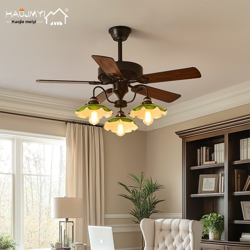 美式复古怀旧旗袍老上海餐厅酒吧咖啡厅民宿绿色U玻璃客厅风扇灯