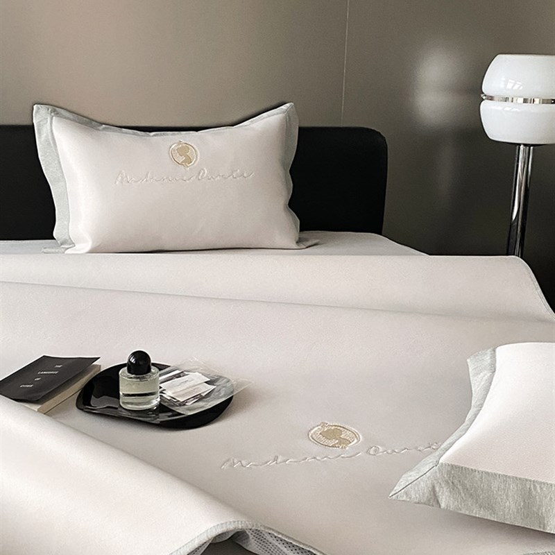 夏季A类凉感印花冰丝凉席三件套轻奢刺绣床笠款床席可水洗空调席