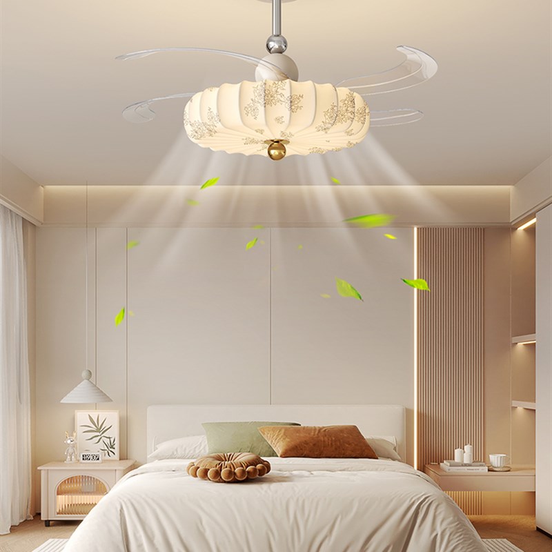 中古风隐形风扇灯新款宋代美学护眼餐厅吸顶灯南洋U风印花卧室灯