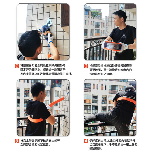 高层逃生缓降器消防家用高空逃生绳高楼火灾逃生背包降落伞床装备