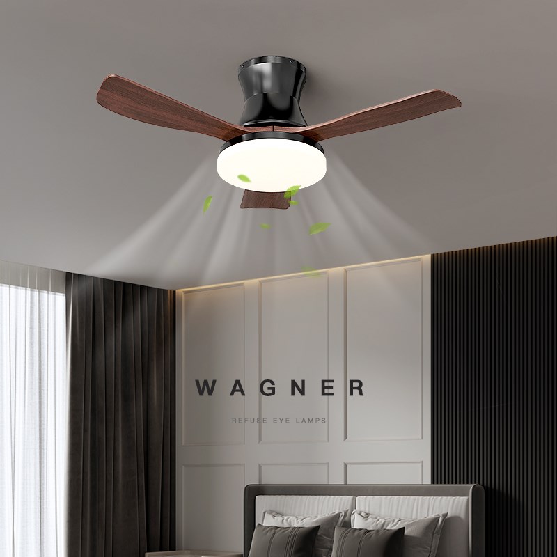 风扇灯2025新款中古风黑色卧室直扇叶灯大风力智能主卧一体电扇灯