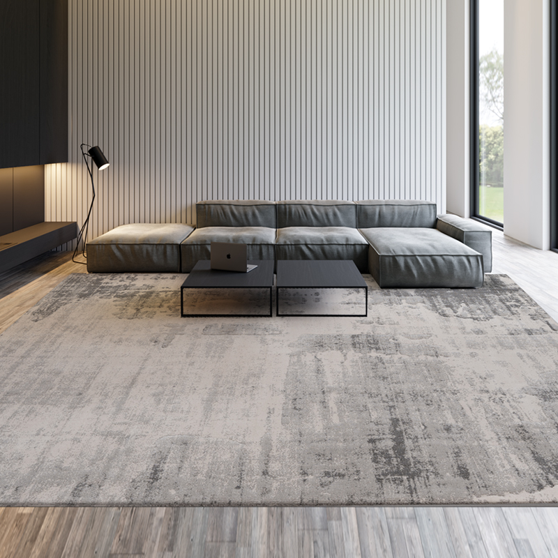现代简约地毯客厅茶几毯地垫高级灰黑白灰毯面混纺防水耐脏极简风