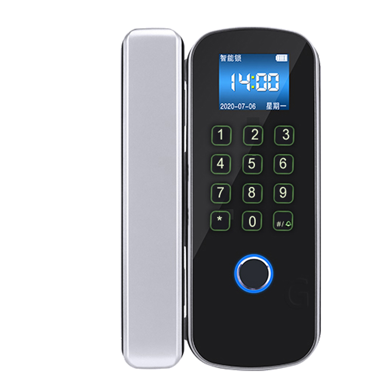 办公室玻璃门指纹锁门锁免开孔 单门有框双门无框刷卡 电子密码锁