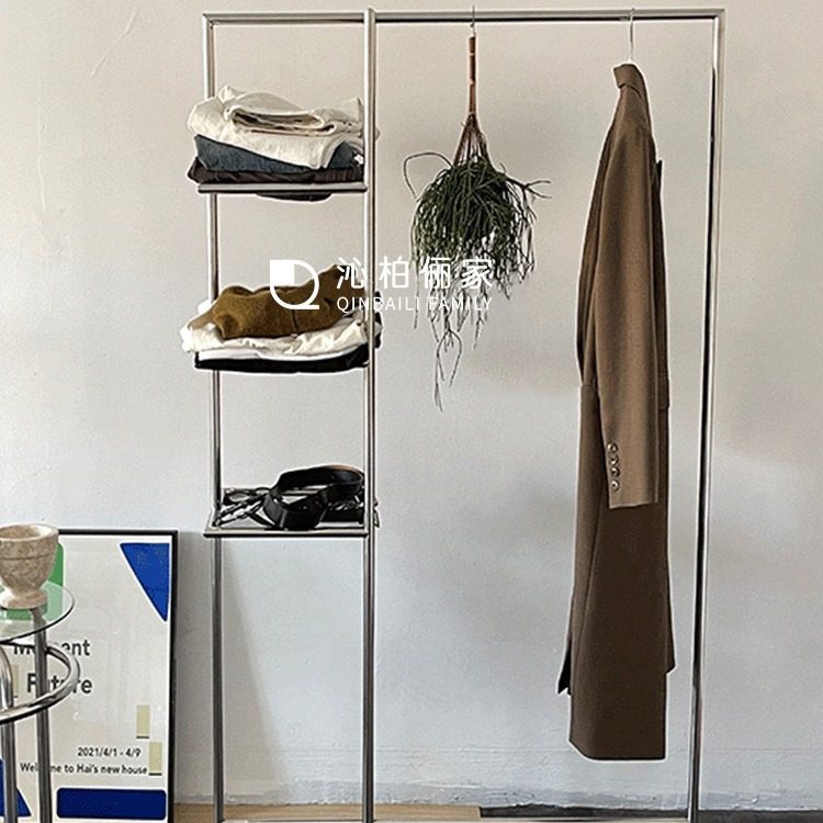 金属不锈钢钢化玻璃陈列落地衣架服装店展示衣帽架铁艺服装货架