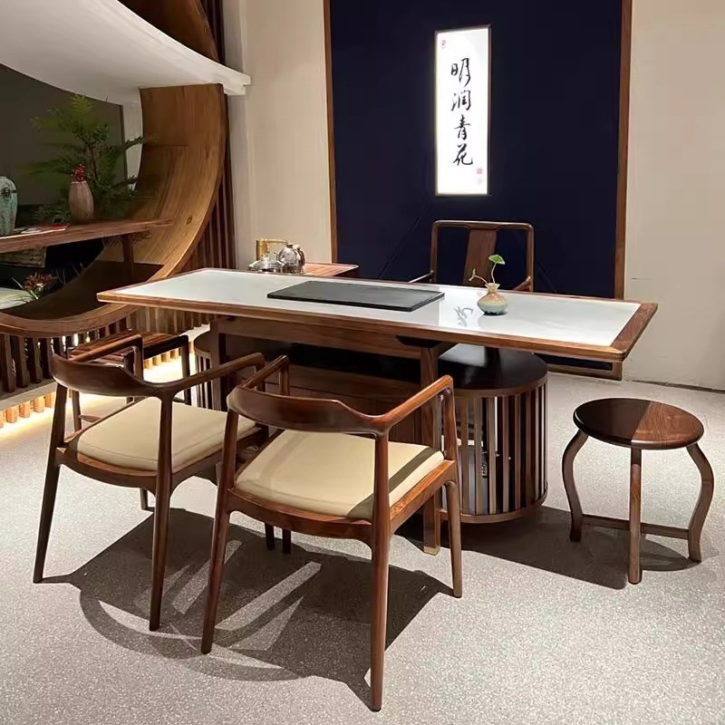 新中式茶桌椅胡桃木实木禅意茶B室茶台办公室家用功夫泡茶桌新款