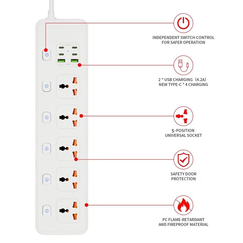 USB智能充独立开关插座国际通用转换器港澳英欧美规多功能插线板