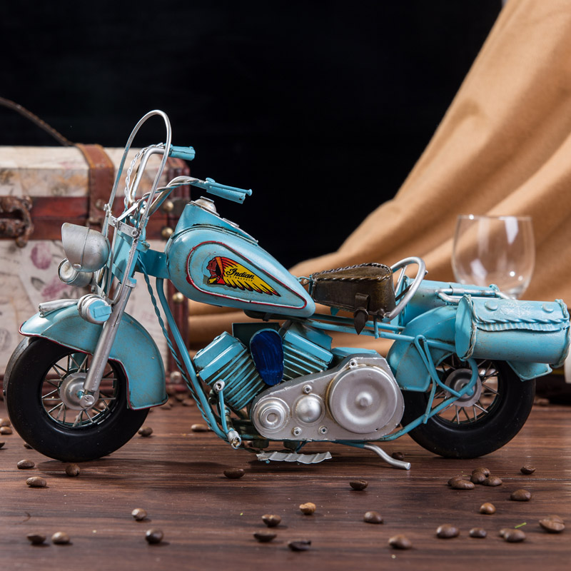 复古印第按摩托车模型 手工铁艺车模 家居客厅橱窗道X具摆件装饰