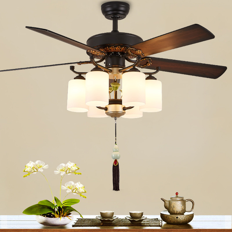 新中式风扇灯吊扇灯 客厅餐厅风扇吊灯中国风P复古电扇灯灯扇一体