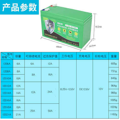 12V8ah锂电池高压电动喷雾器12伏蓄电池照明监控音响门禁12V电瓶