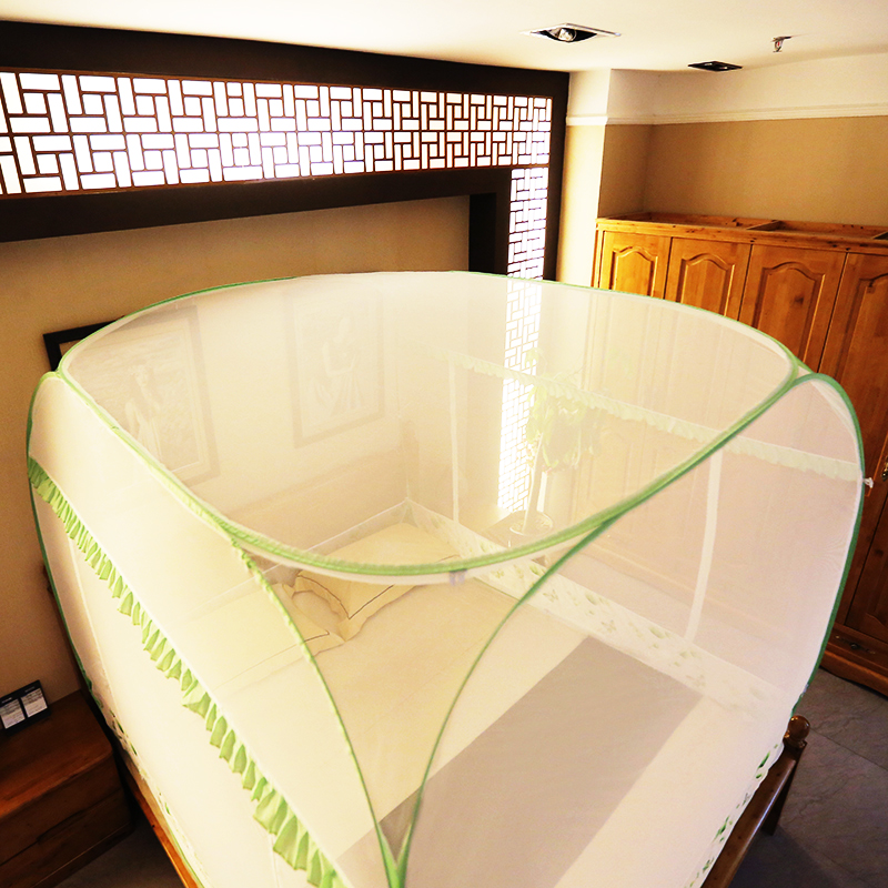 蒙古包蚊帐无底免安装简易折叠方顶简约1.H8m床1.5m三开门回底拉