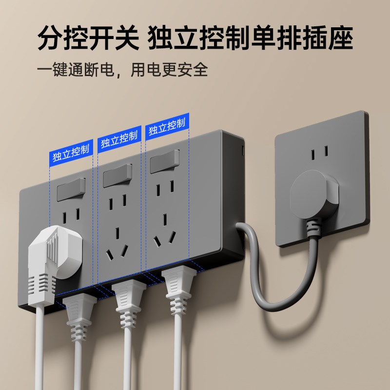 免接线扩展插座多孔延伸带线排插超薄面板原位拓展多功能转换插排