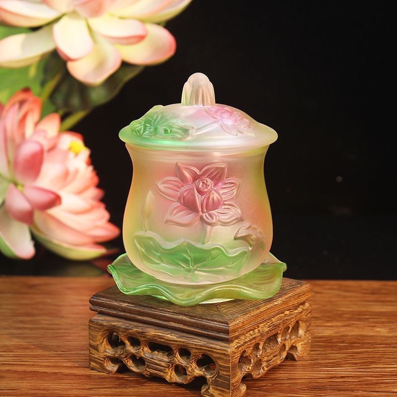 玻璃莲花圣水杯净k水杯供水杯家用室内供佛杯佛前供杯观音水杯佛