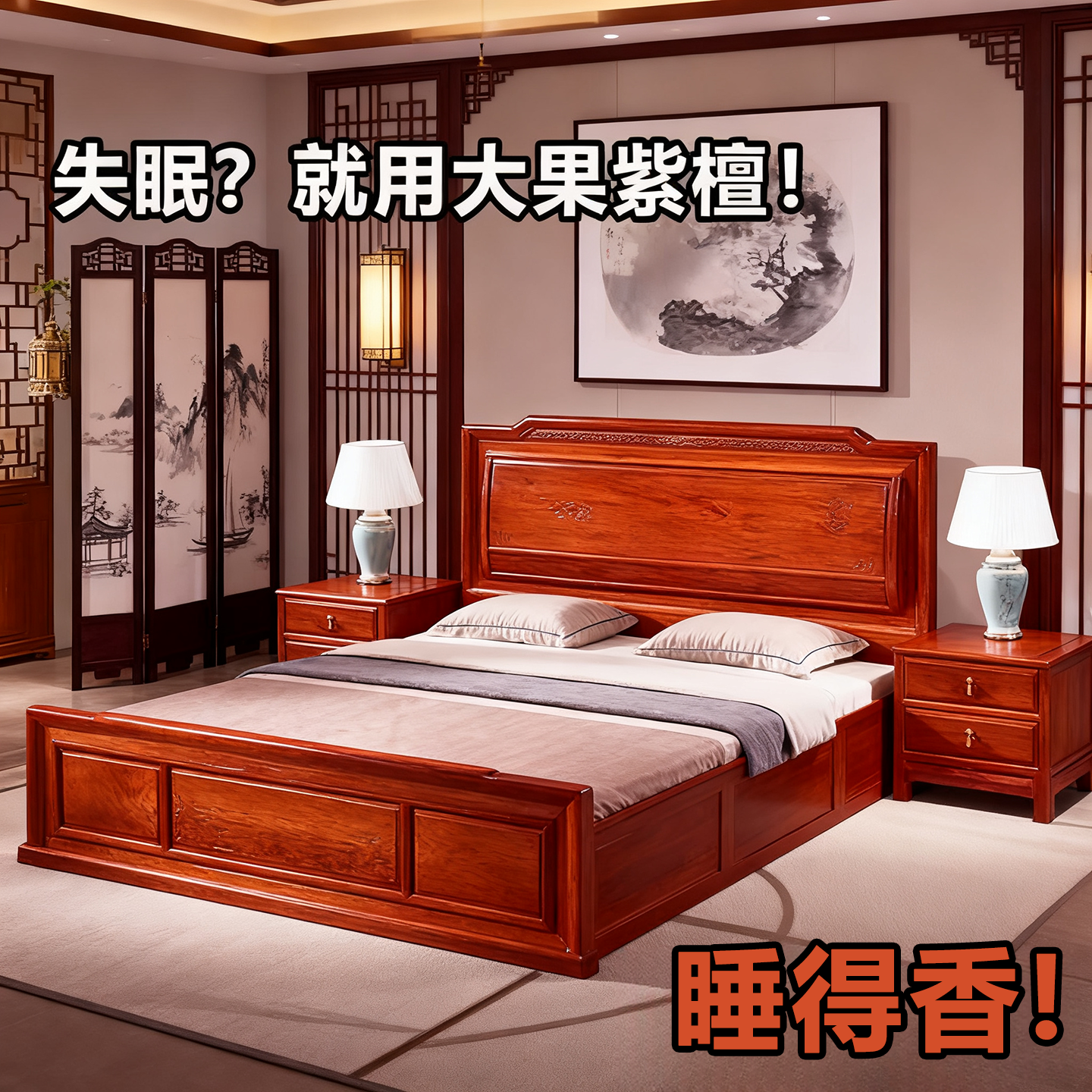 缅甸花梨大果紫檀红木床清香助眠