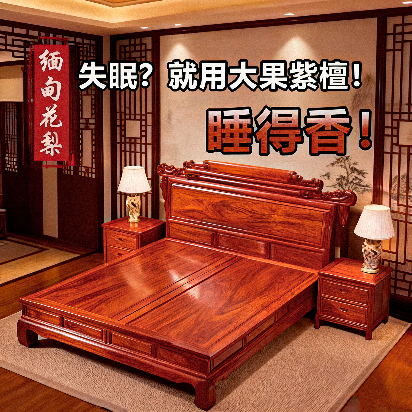 缅甸花梨大果紫檀红木床助眠安眠