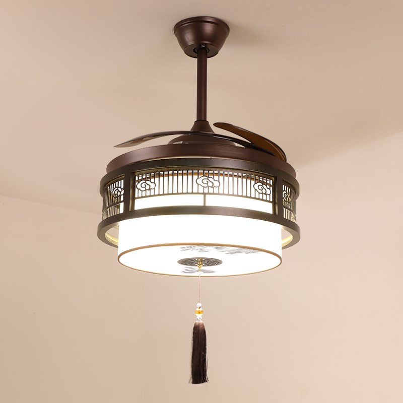 新中式风扇吊灯卧室客厅实木隐形家用中国风复古T电扇变频餐厅吊