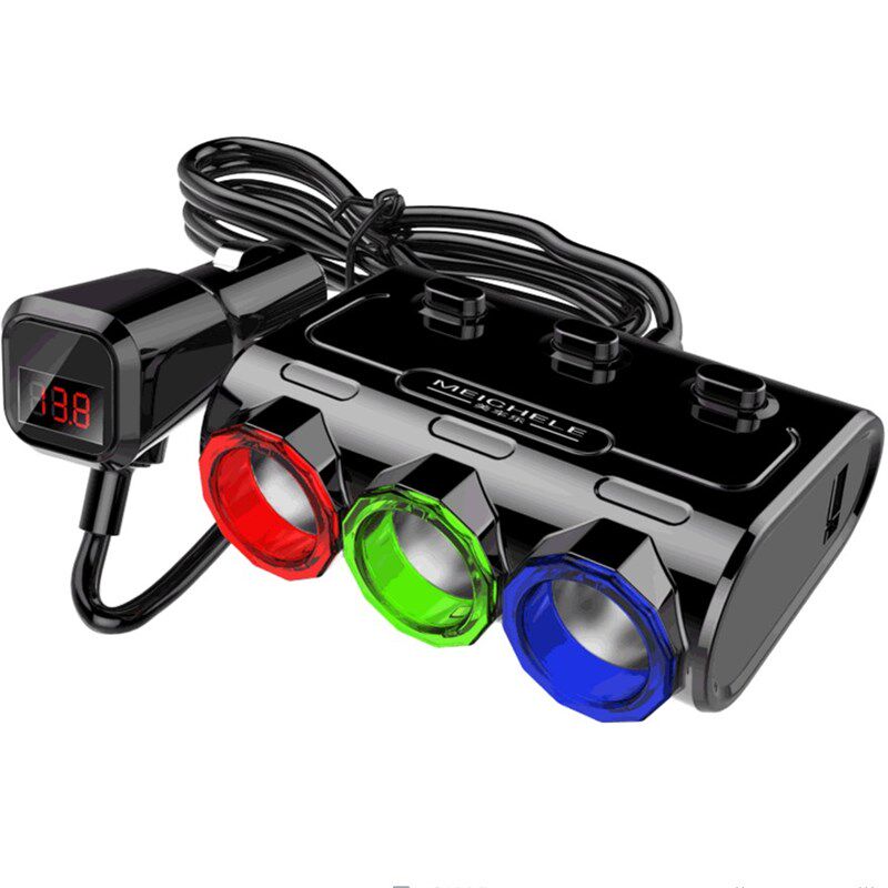 车载多功能点烟器一拖三转接多用插头汽车一拖二转换充电器快充电