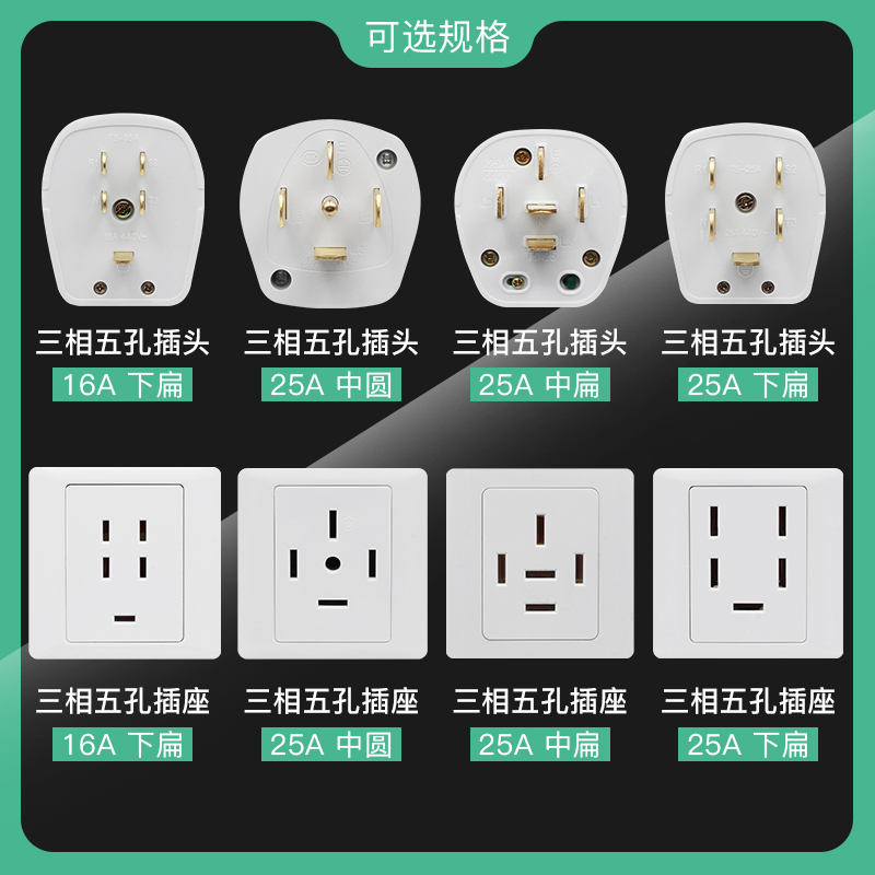 三相五孔插座25A大功率五线440V空调86型墙壁工业五芯电源16A380V