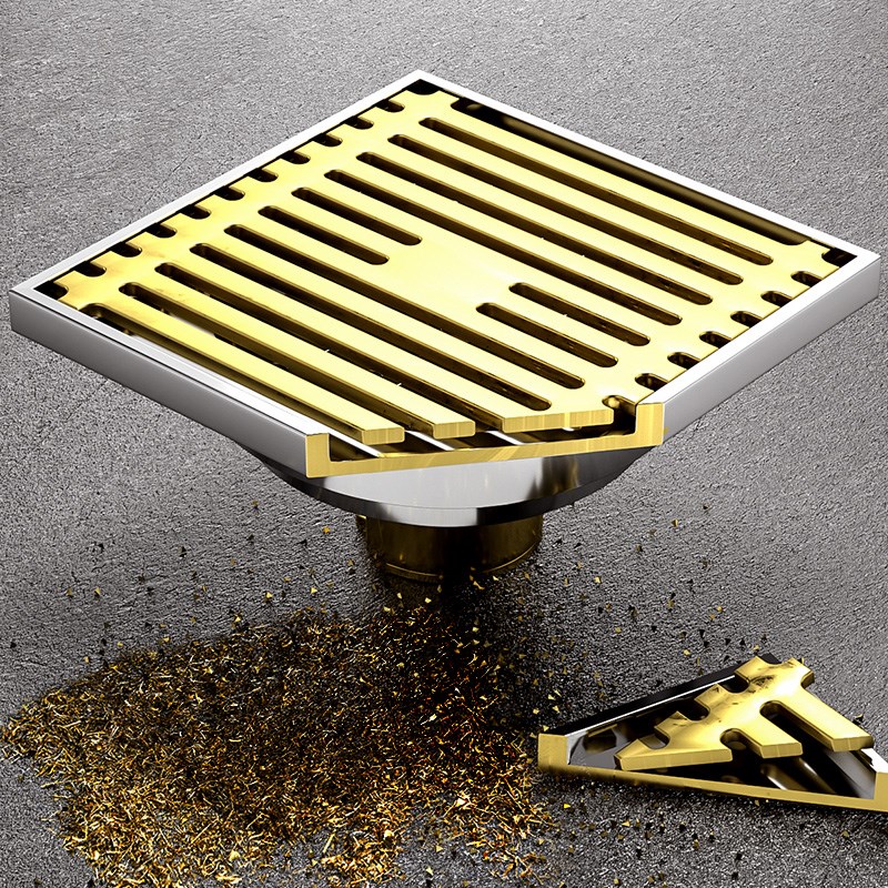 奶油风全铜地漏防臭器拉丝卫生间洗衣机下水道长条U隐形淋浴房通