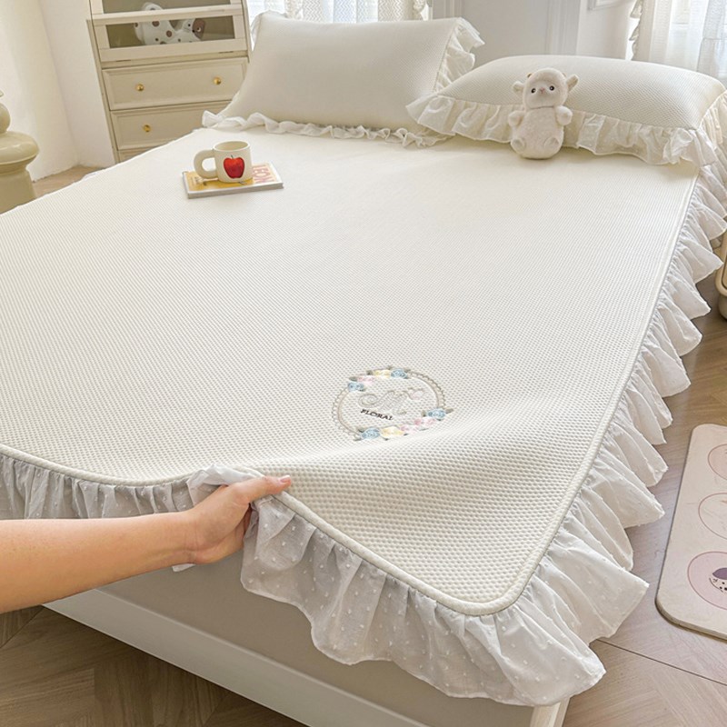 A类夏季公主风凉感冰豆豆花边凉席床裙款冰丝软R席子可机洗空调席