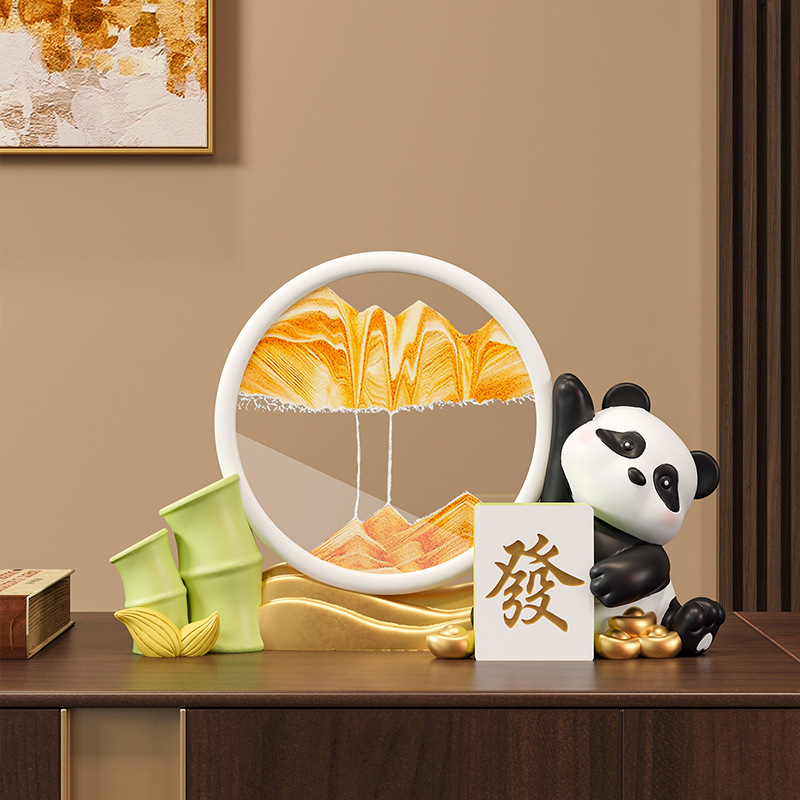 客厅现代礼物乔迁新居摆件熊猫流沙画电视柜玄关装饰品家居饰品图片