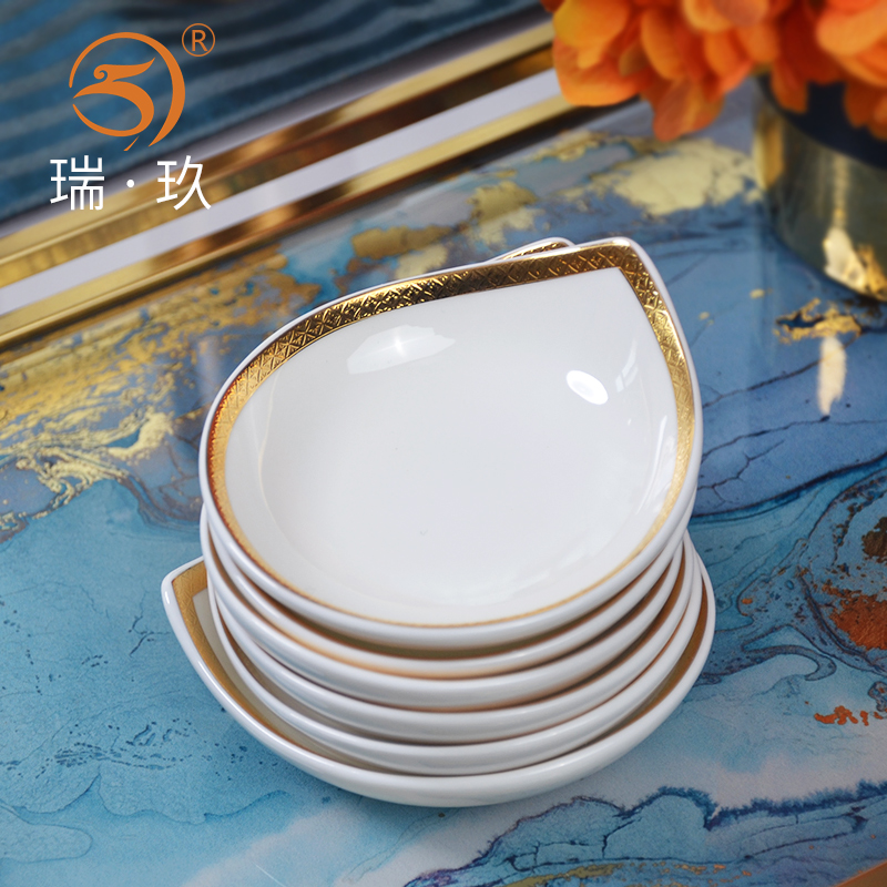 6个骨瓷浮雕金味碟陶瓷小碟子小盘子酱料碟醋碟蘸酱碟小菜碟瓷碟