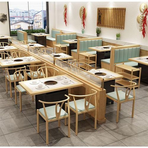 定制实木大理石火锅桌子电磁炉一体商用无烟串串火锅店桌椅组合