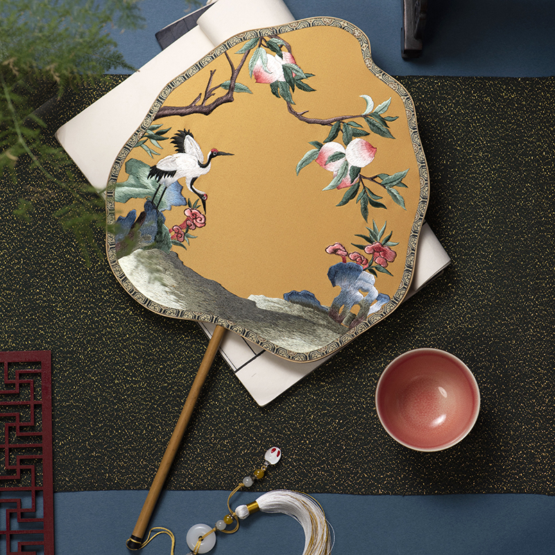 筛月古风扇子流苏绣花手工苏绣寿桃圆扇宫廷扇双面刺绣汉服团扇