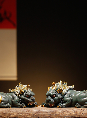 国风青砂石招财貔貅动物摆件精品创意客厅鱼缸办公茶几桌面装饰品