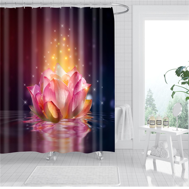 浴室加厚浴帘数码印花高清淋浴帘子卫生间干湿分离洗澡帘莲花窗帘