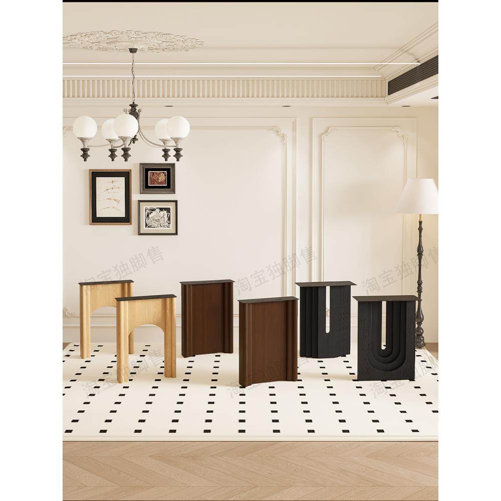 实木桌腿奢石大理石岩板桌面支撑架法式异形桌脚原木拼接桌腿支架