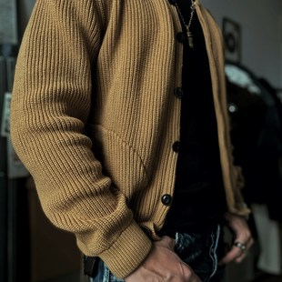 复古阿美咔叽冬季 柴米重磅纯棉针织衫 美式 开衫 外套毛衣线衣男士